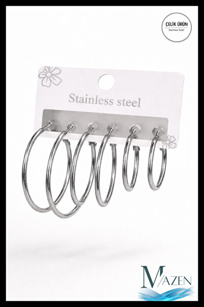 MAZEN مجموعة من 3 أقراط دائرية للأولاد |   الفولاذ المقاوم للصدأ |   قطر داخل...