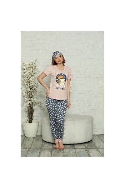 BOYRAZ Pijama de Primăvară pentru Dama cu Masca de Dormit Asortată, imprimeu ...