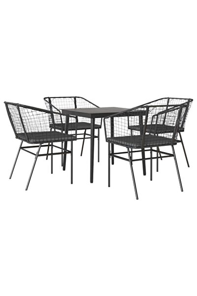 vidaxl Set de sufragerie de grădină 5 piese neagră Sticlă Poly Rattan