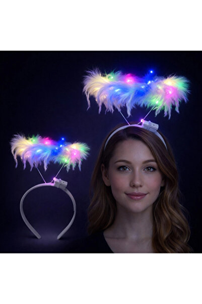 OEM Colorful led light white feathered Tasseled party crown