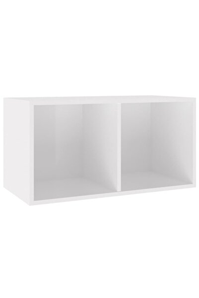 vidaxl Cutie de depozitare viniluri, alb extralucios, 71x34x36 cm lemn