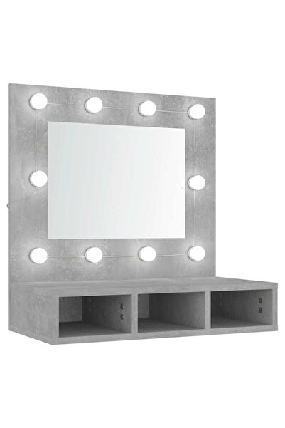 vidaxl Dulap cu oglindă și LED, gri beton, 60x31,5x62 cm