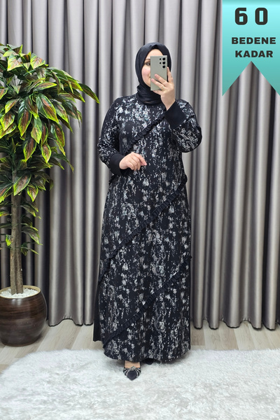 Elmas Tesettür Γυναικεία Ρούχα Μεγάλου Μεγέθους Φόρεμα με Μανίκια Ρεγκλάν και...