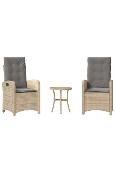 vidaxl Set bistro cu perne, 3 piese, bej combinat, poliratan