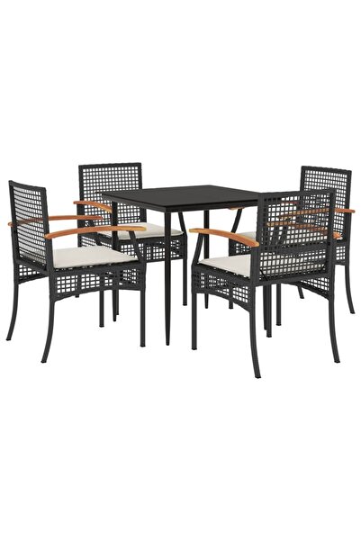 vidaxl Set mobilier de grădină cu perne, 5 piese, negru, poliratan