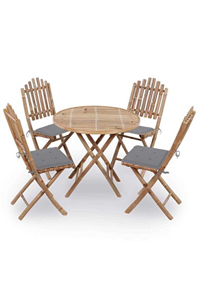 vidaxl Set mobilier de exterior pliabil, cu perne, 5 piese, bambus