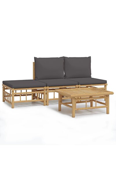 vidaxl Set mobilier de grădină cu perne gri închis, 4 piese, bambus
