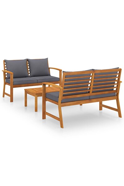 vidaxl Set mobilier de grădină cu perne, 3 piese, lemn masiv acacia
