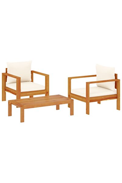 vidaxl Set de canapele de grădină cu perne, 3 piese, lemn masiv acacia