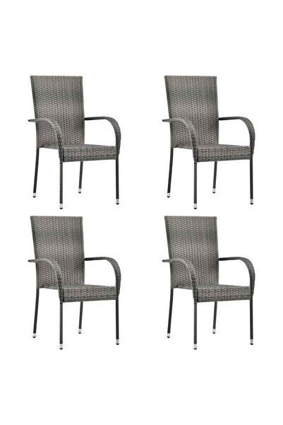 vidaxl Scaune de exterior stivuibile, 4 buc., gri, poliratan