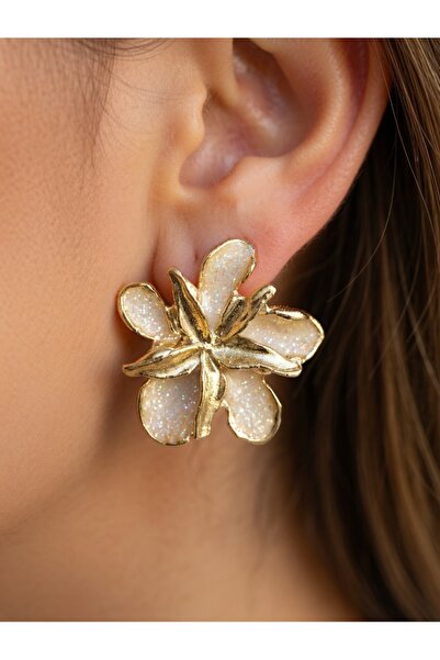 Takıtolia أقراط ذهبية بتصميم أنيق على شكل زهرة ملونة ذات أوراق ذهبية من WFlor...