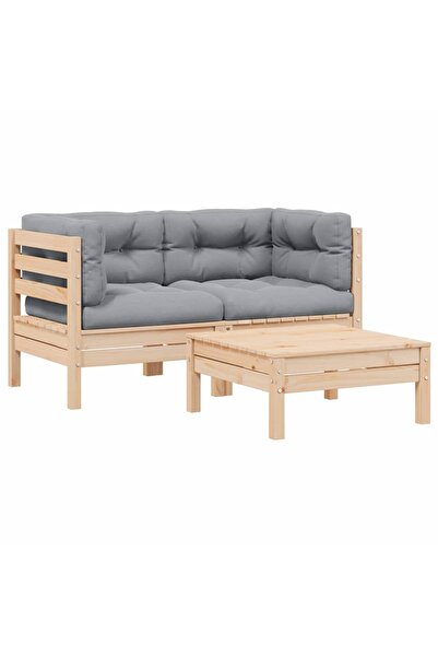 vidaxl Set mobilier de grădină cu perne gri, 3 piese, lemn masiv pin