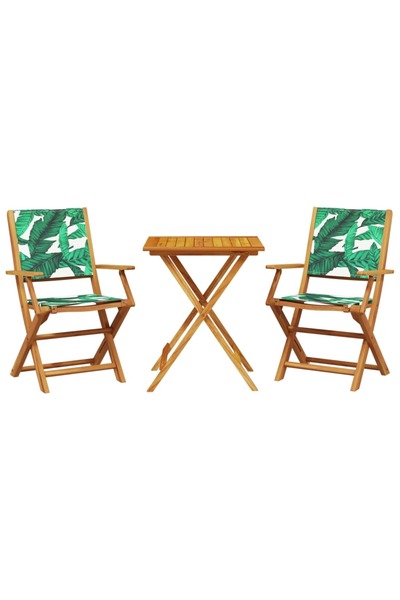 vidaxl Set mobilier bistro, 3 piese, textil model frunze/lemn masiv