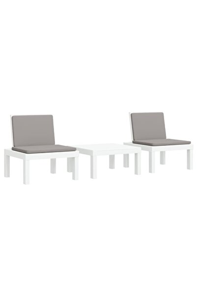 vidaxl Set mobilier de grădină, 3 piese, cu perne, alb, PP