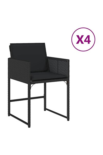 vidaxl Scaune de grădină cu perne, 4 buc., negru, poliratan