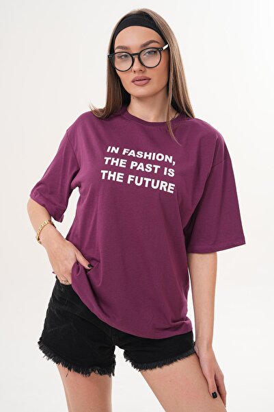 ŞİMAL Tricou cu imprimeu detaliat pentru femei guler rotund supradimensionat ...