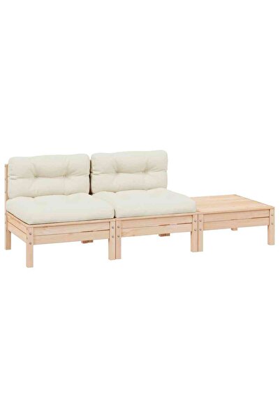 vidaxl Set mobilier grădină cu perne crem, 3 piese, lemn masiv de pin
