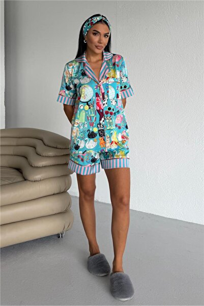 COCCOLARSI Viaggio Creativo Saten Kısa Pijama Takımı VCN2314