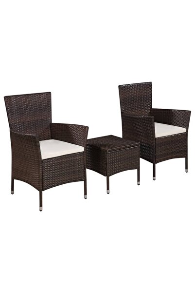 vidaxl Set mobilier bistro, 3 piese, maro, poliratan