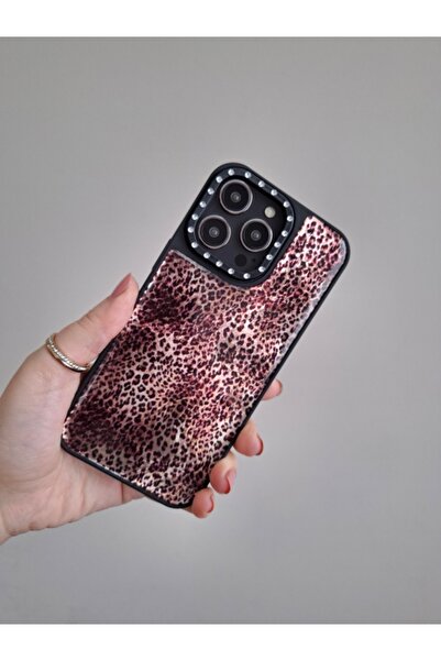 EPRO iPhone 14 Pro Max Uyumlu Leopar Desenli Taşlı Kamera Koruma Çıkıntılı Lü...