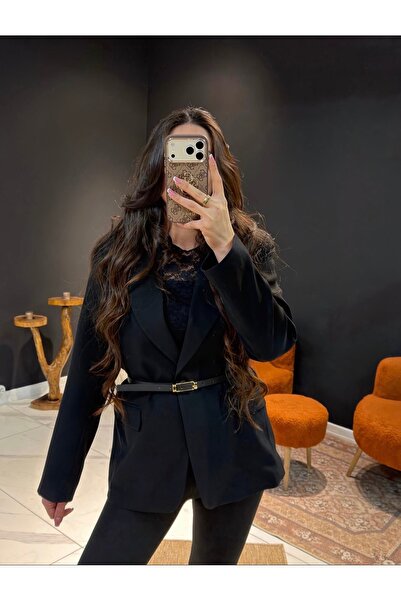 THE BECCA Poliviskon Kemerli Blazer Ceket Siyah