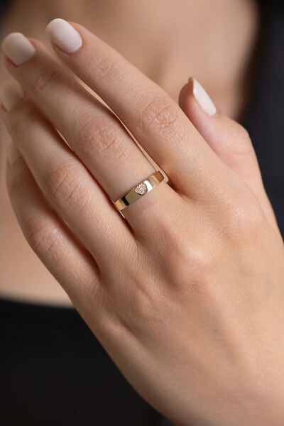 Bayar Gold 14 Ayar Altın Minimal Kalp Taşlı Yüzük