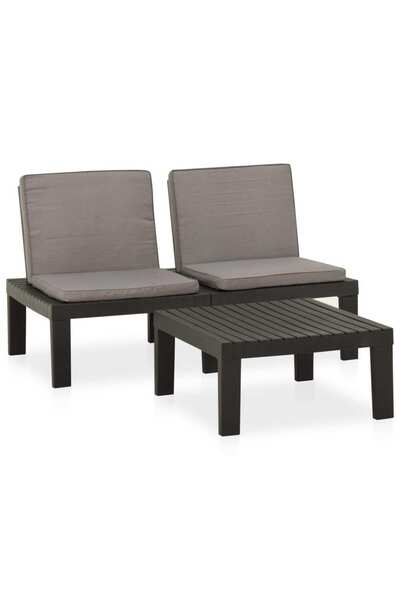 vidaxl Set mobilier de grădină cu perne, 2 piese, gri, plastic