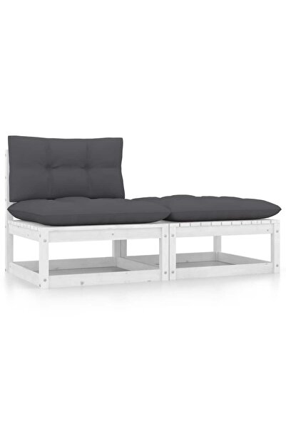 vidaxl Set mobilier de grădină cu perne, 2 piese, alb, lemn masiv pin