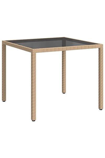 vidaxl Masă de grădină, bej, 90x90x75 cm, sticlă securizată&poliratan