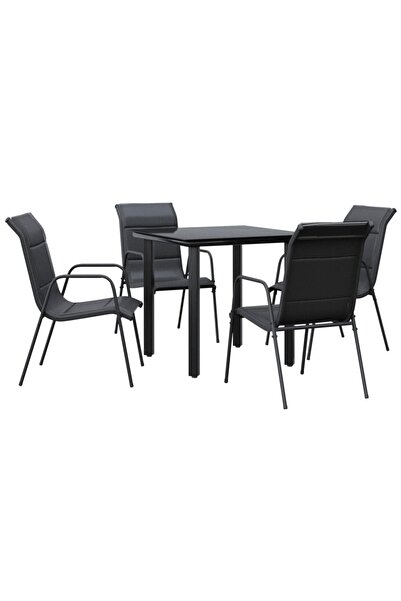 vidaxl Set mobilier de grădină, 5 piese, negru, oțel și textilenă