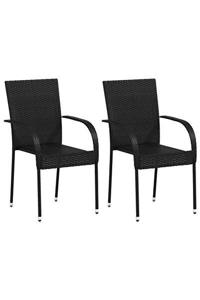 vidaxl Scaune de exterior, stivuibile, 2 buc., poliratan, negru