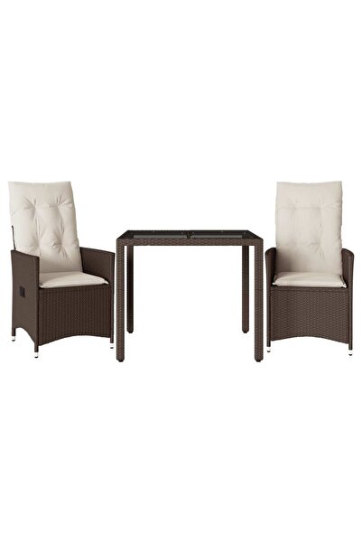 vidaxl Set bistro cu perne, 3 piese, maro, poliratan