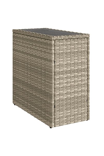 vidaxl Masă laterală grădină, blat sticlă, gri 58x27,5x55 cm poliratan