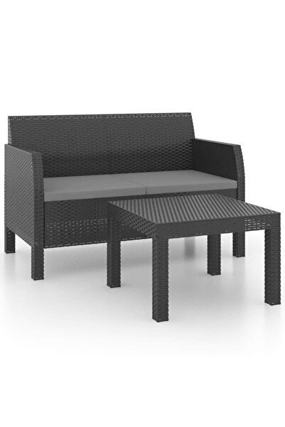 vidaxl Set mobilier de grădină cu perne, 2 piese, antracit, PP ratan