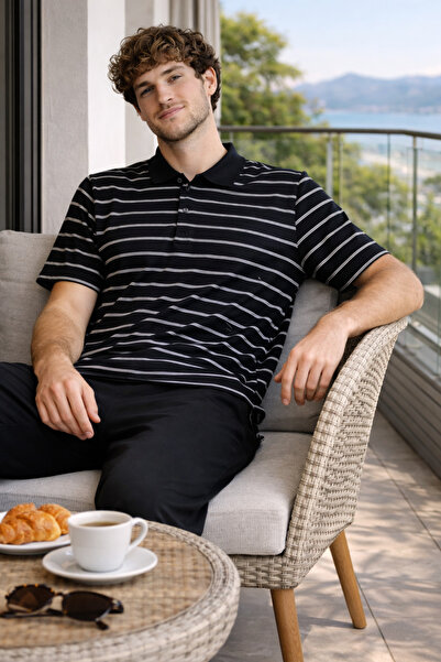 YUYİ Pijapi̇a 100% Pa Cotton Ö Shirt Collar Isa Sleeved Men's Pajama Set 2999