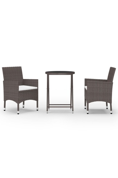 vidaxl Set mobilier bistro, 3 piese, maro, poliratan/sticlă securizată