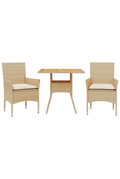 vidaxl Set mobilier grădină cu perne 3 piese bej poliratan/lemn acacia