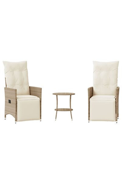 vidaxl Set bistro cu perne, 3 piese, bej, poliratan