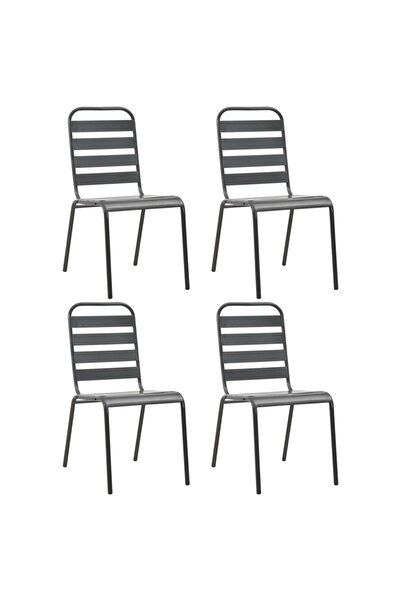 vidaxl Scaune de exterior, 4 buc., gri închis, oțel, design lamelar