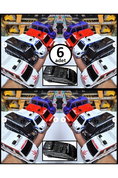 OYUNCAKSAHİLİ Araç Set 6 Adet Çek Bırak 112 Acil Polis Minibüsü Set Ambulans ...