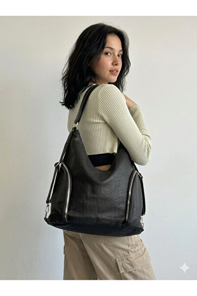 BRN BAGS حقيبة كتف نسائية سوداء متعددة الأقسام من BRN Trend موديل جلد كاجوال ...