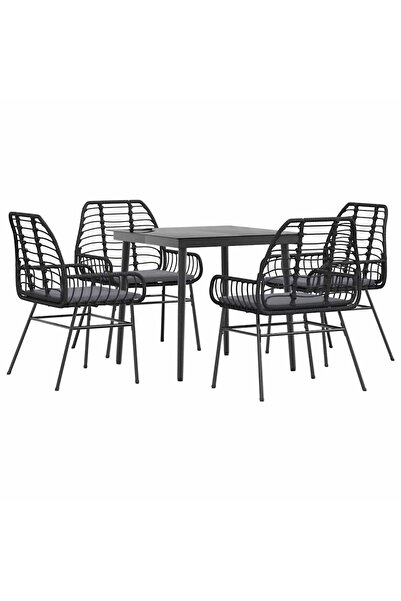 vidaxl Set de sufragerie de grădină 5 piese neagră Sticlă Poly Rattan