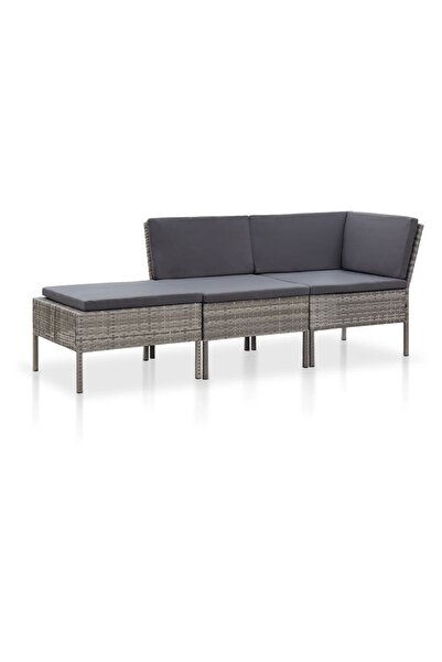 vidaxl Set mobilier de grădină cu perne, 3 piese, gri, poliratan