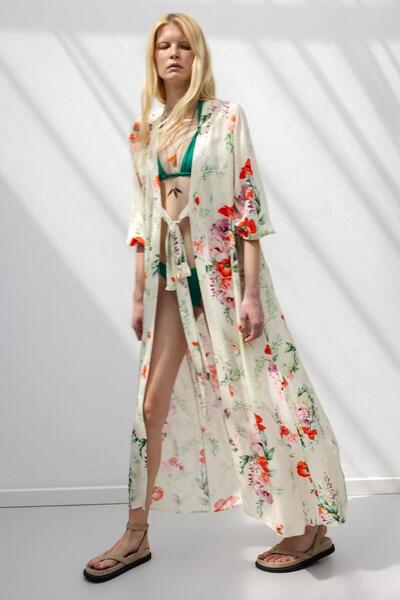 BSL Balon Kollu Midi Keten Elbise