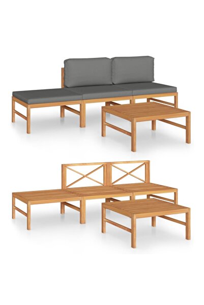 vidaxl Set mobilier grădină cu perne gri, 4 piese, lemn masiv de tec