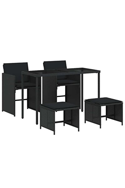 vidaxl Set mobilier de grădină cu perne, 5 piese, negru, poliratan