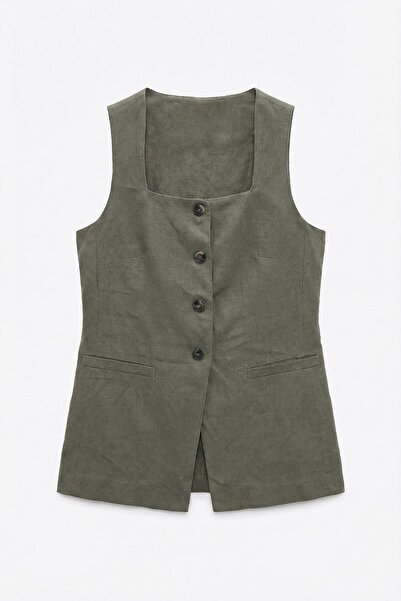 BSL Kare Yakalı Keten Yelek