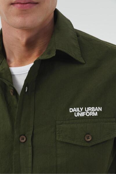 GIESTO Cămașă kaki brodată DOUBLE C cu buzunare