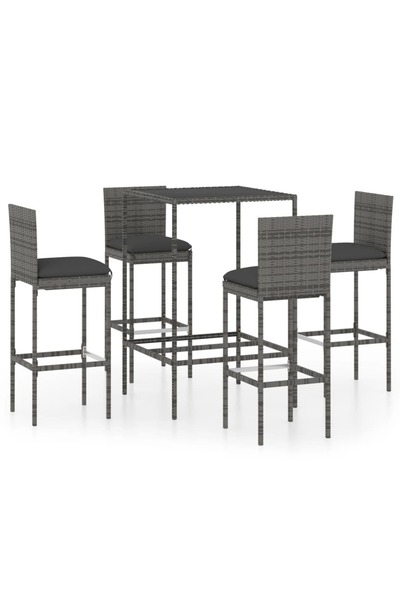 vidaxl Set mobilier bar de grădină cu perne, 5 piese, gri, poliratan