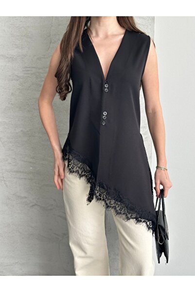 Lovely butik dantelă Îmbrăcăminte elegantă asimetrică cu decolteu în V croial...